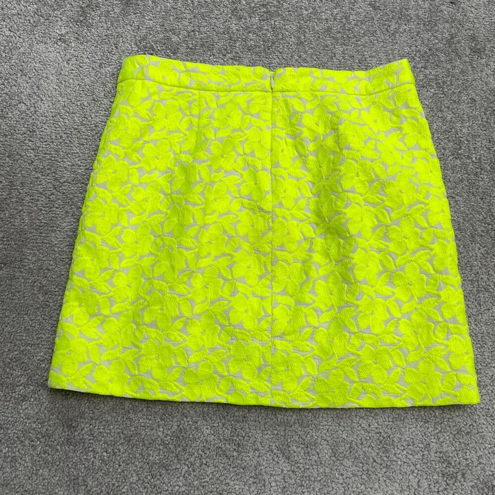J.Crew Embroidered Short Mini Pencil Skirt Womens 0 Neon Yellow Floral Casual